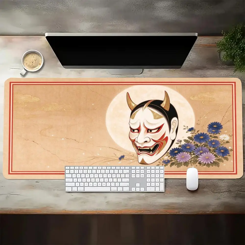 Hannya Mask Japanese Mouse Pad Desk Mat Thick Rubber Smooth Cloth Surface Non Slip Base For Traditional Home Decor