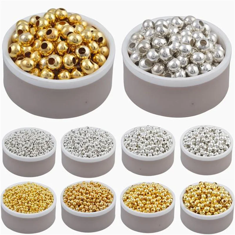 3/4/5/6/8mm 50-400Pcs Round Gold Silver Plated Space Loose Beads Jewelry Making Positioning beads DIY Jewelry Accessories