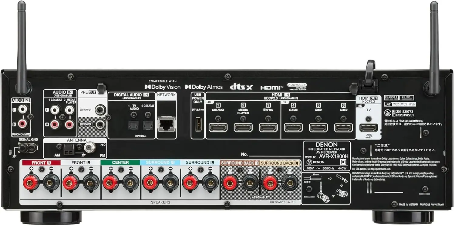

AVR-X1800H 7.2 Channel AV Receiver - 80W/Channel, Built-in HEOS, WiFi, & Bluetooth, Supports Dolby Vision, HDR10+, Dynamic HDR