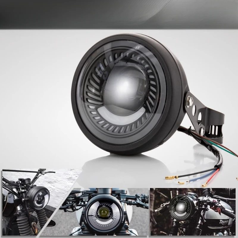 Harley Retro aksesoris sepeda motor Universal, lampu depan kafe pembalap, lampu putar LED 6.5 inci