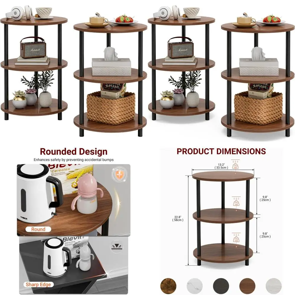 

Трехуровневый маленький круглый приставной столик, цвет рустик-орех, идеально подходит для прикроватной зоны, спальни, гостиной и небольших помещений