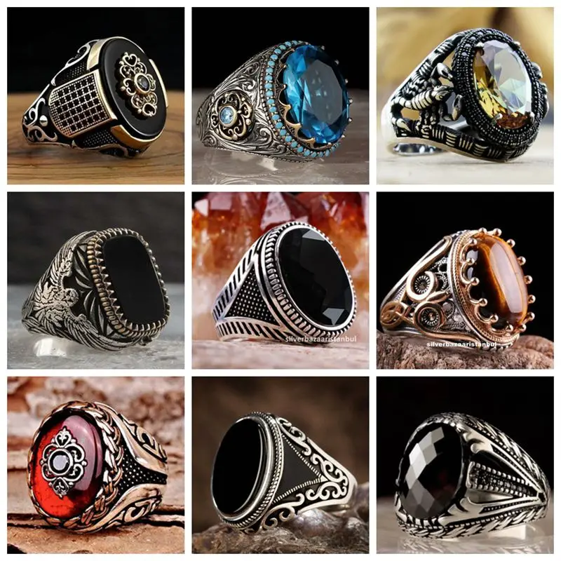 Turkish Ethnic Retro Ring For Men's Ring Vintage Black Zircon Fashion Punk Wind Islamic Religious Muslim Man Ring Jewelry