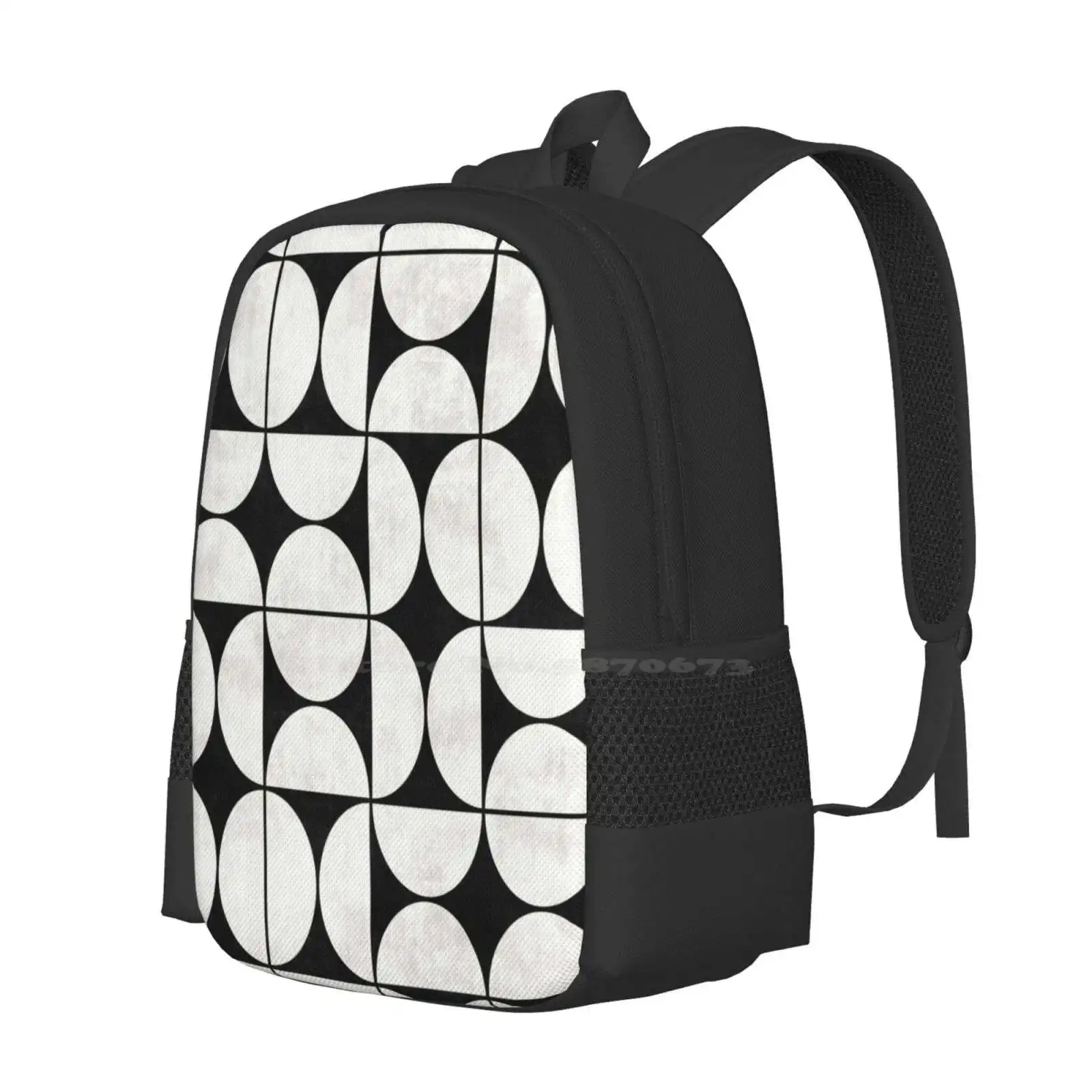 Mid-Century Modern Pattern No.2-Black And White Concrete Teen College Student Backpack Pattern Design Bags Black And White Half