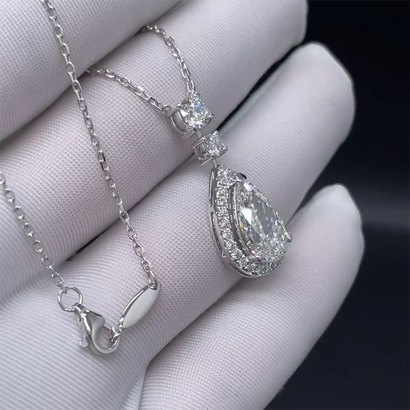 Platnum 950 3CT EF/VS VVS Pear Cut Main Stone& Round Cut Side Stones Lab Grown Diamond  IGI Certificate Pendant Necklace