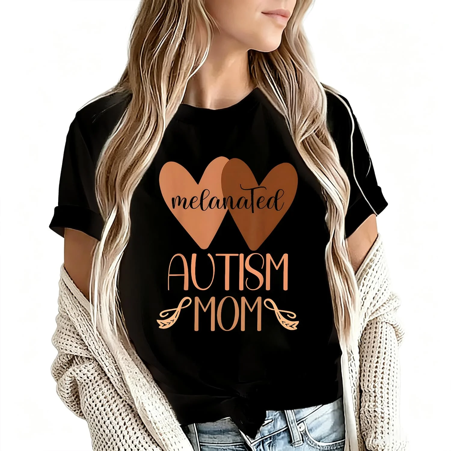 Black Mom of Autistic Son Kids Melanated Mom Women's T-Shirt 100% Cotton Funny Graphic Short Sleeve Tee Novelty Shirt Casual Crew Neck Top S-5Xl
