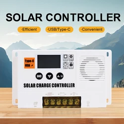 PWM Solar Charge Controller with LCD Display USB and Type-C Fit for Lithium, Sealed, Gel, and Flooded Batteries 