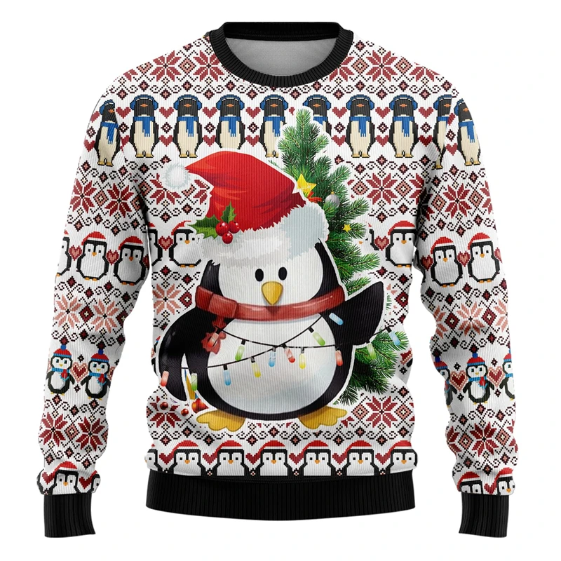 Animal Lovers Ugly Christmas Sweaters Cute Polar Bear Penguin Graphic Sweatshirts Xmas Vibes Mens Sweater Holiday Boy Pullovers