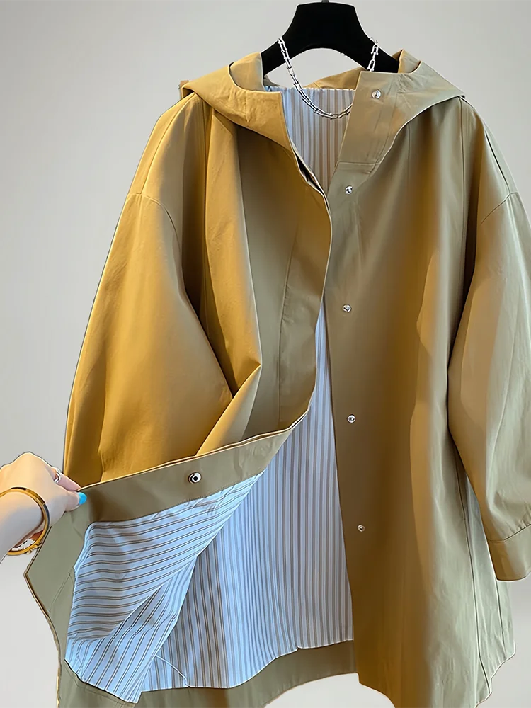 

Faionable Casual Women's Jaet 2025 Autumn New Sle Loose All-Match Elegance Hooded Windbreaker Coat Zipper Closure Long ...