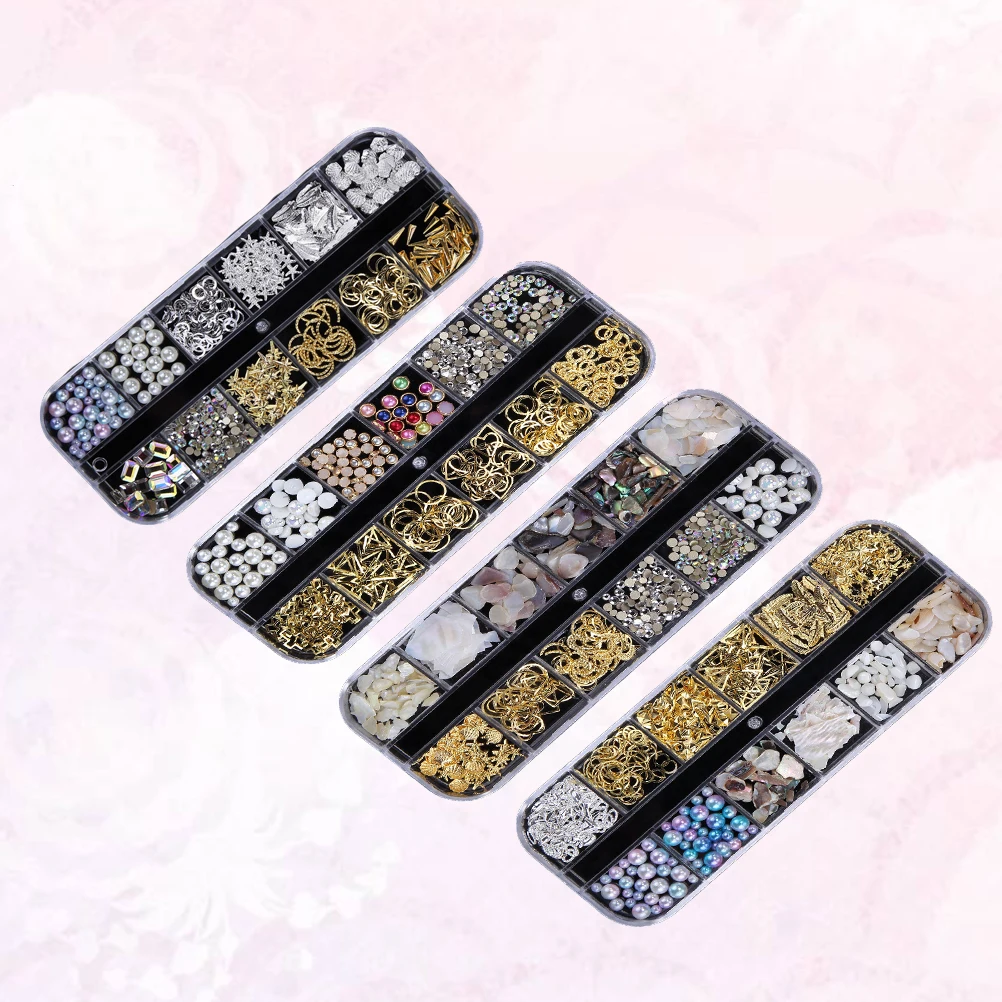

4 set Mix Shape Size Nail Studs Pearl Rhinestones Crystals Decorations Diy Accessories For Manicure Home Phone Case Elegance Set