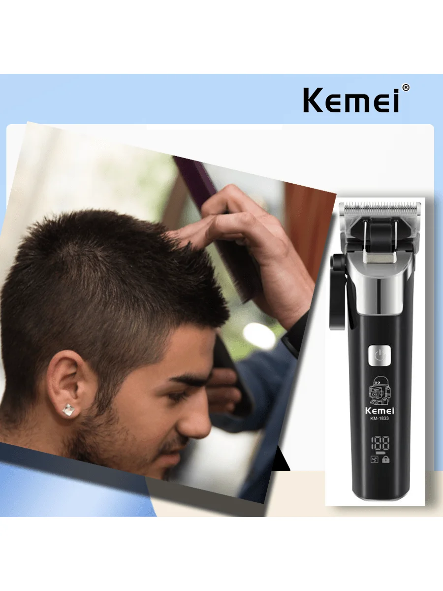 KM-1833 Kemei/KEMEI Nova máquina de cortar cabelo elétrica USB Carga rápida LCD Display digital Máquina de cortar cabelo