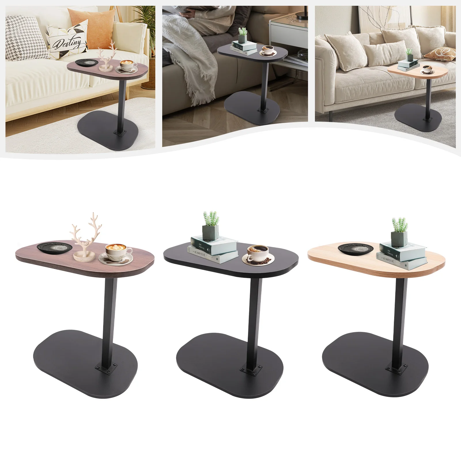 NONE C-förmiger Beistelltisch, kleiner Couchtisch, 45–80 cm, höhenverstellbarer Beistelltisch für Wohnzimmer, Arbeitszimmer, Schlafzimmer, Büro