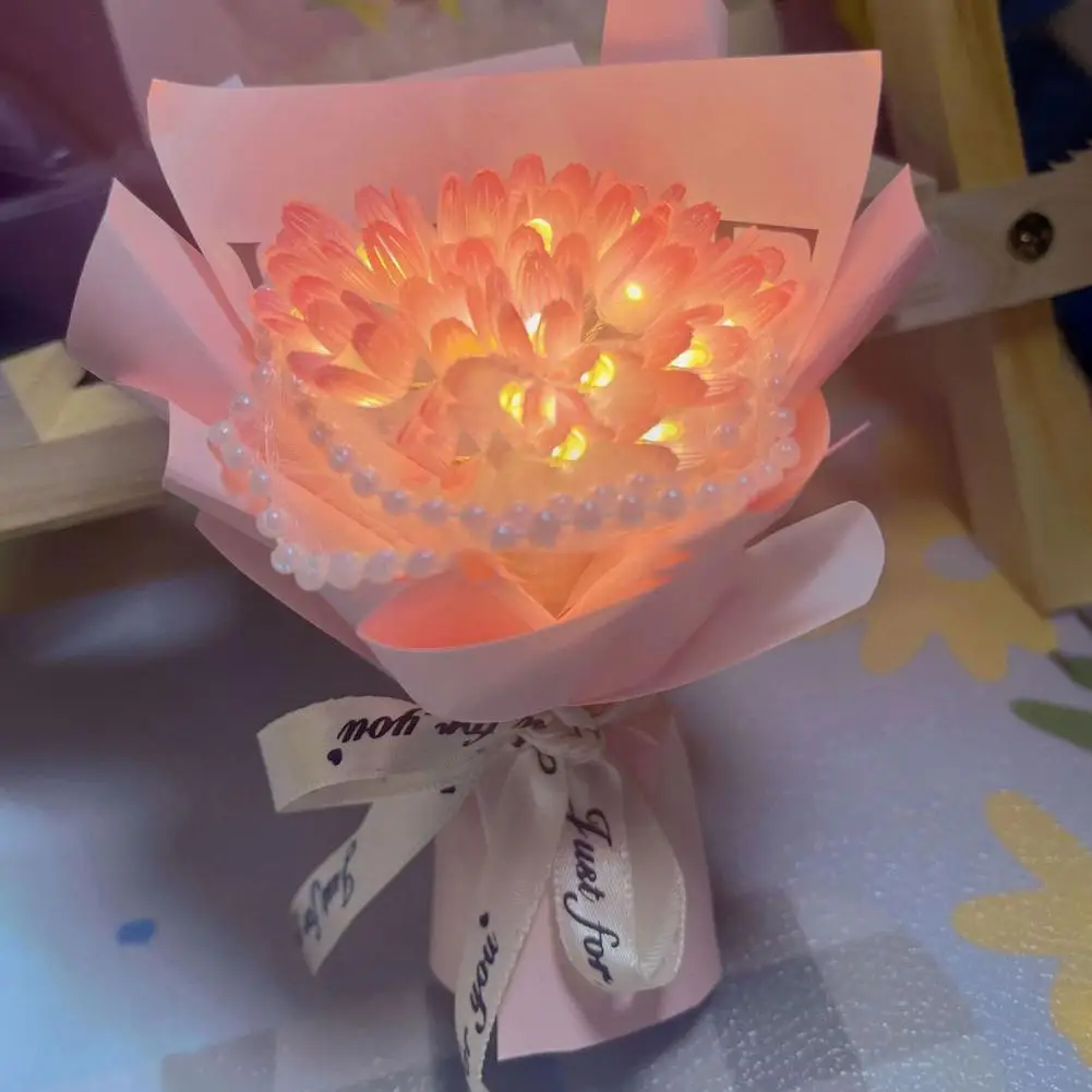 Handmade Led Tulip Bouquet Diy Luminous Artificial Flower Decoration for Valentine's Day Birthdays Desktop Ornament Gift