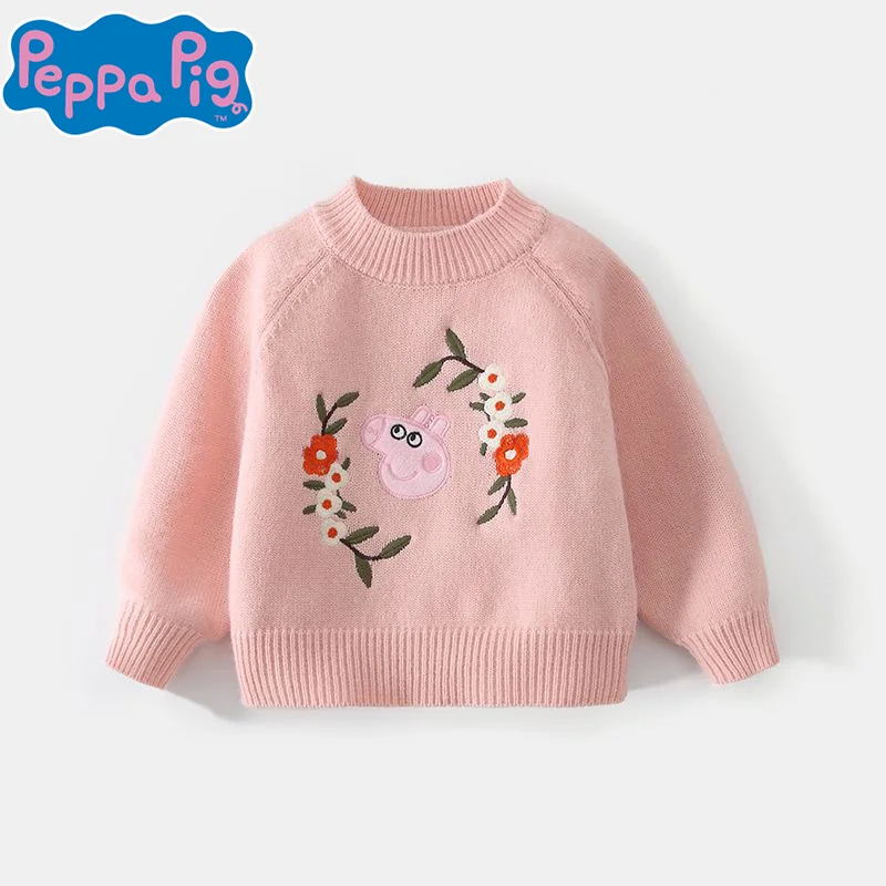 Kawaii Hasbro Peppa Pig Sweater Peppa Cute Cartoon Children's Winter Knitted Plush Bottom Shirt Long Sleeve Top Holiday Gift