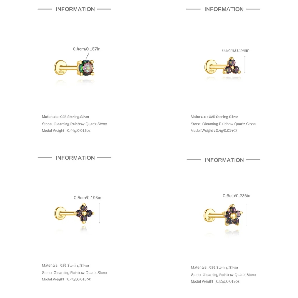 روكسي 925 فضة زهرة/عين الحصان/شرابة قوس قزح كوارتز أقراط للنساء 18K الذهب بالتا ثقب مجوهرات الزفاف الطرف
