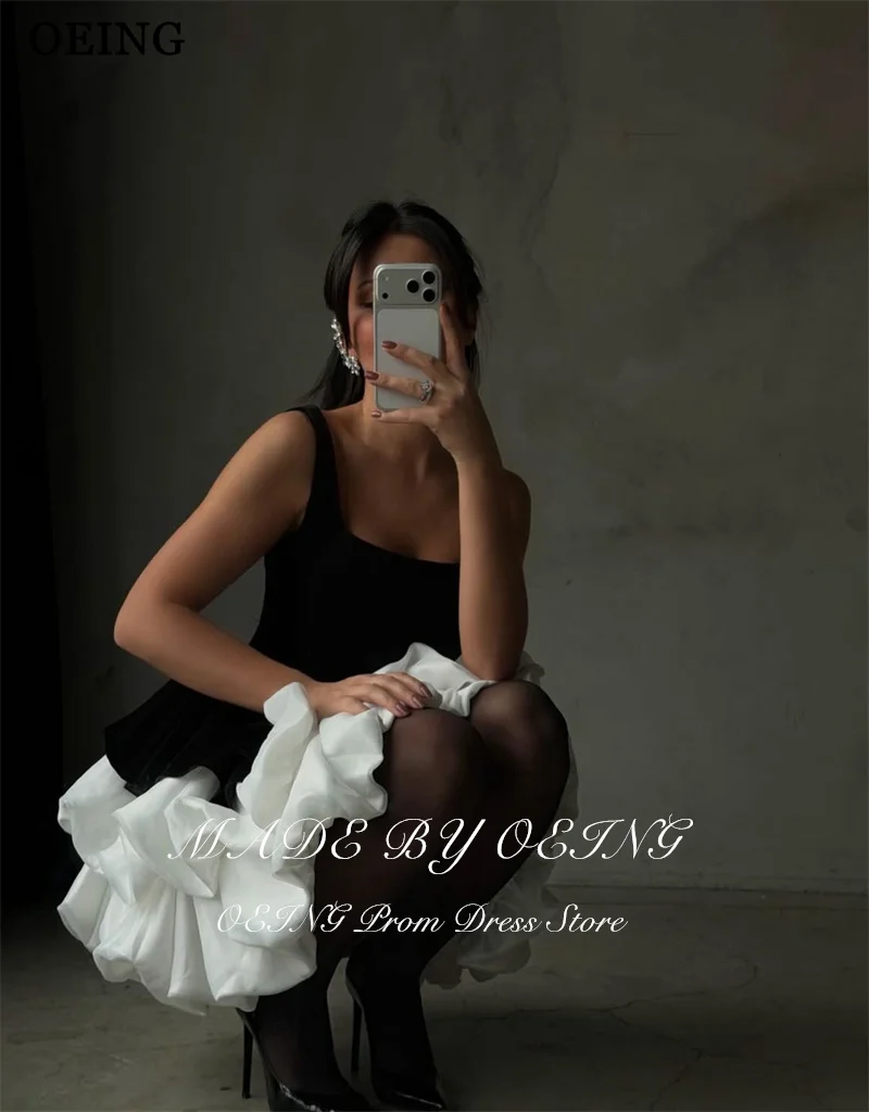 OEING Elegant A-Line Prom Dresses Contrast Color Mini Ruffle Party Dresses Gala Women платье вечернее Customized