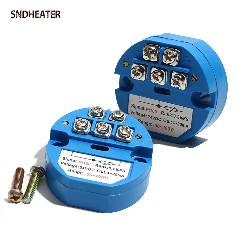 SNDHEATER PT100 DC24V Temperature Sensor 4-20mA Transmitter 0-50C/100C/200C/500C RTD Thermal Resistance Module for Monitoring
