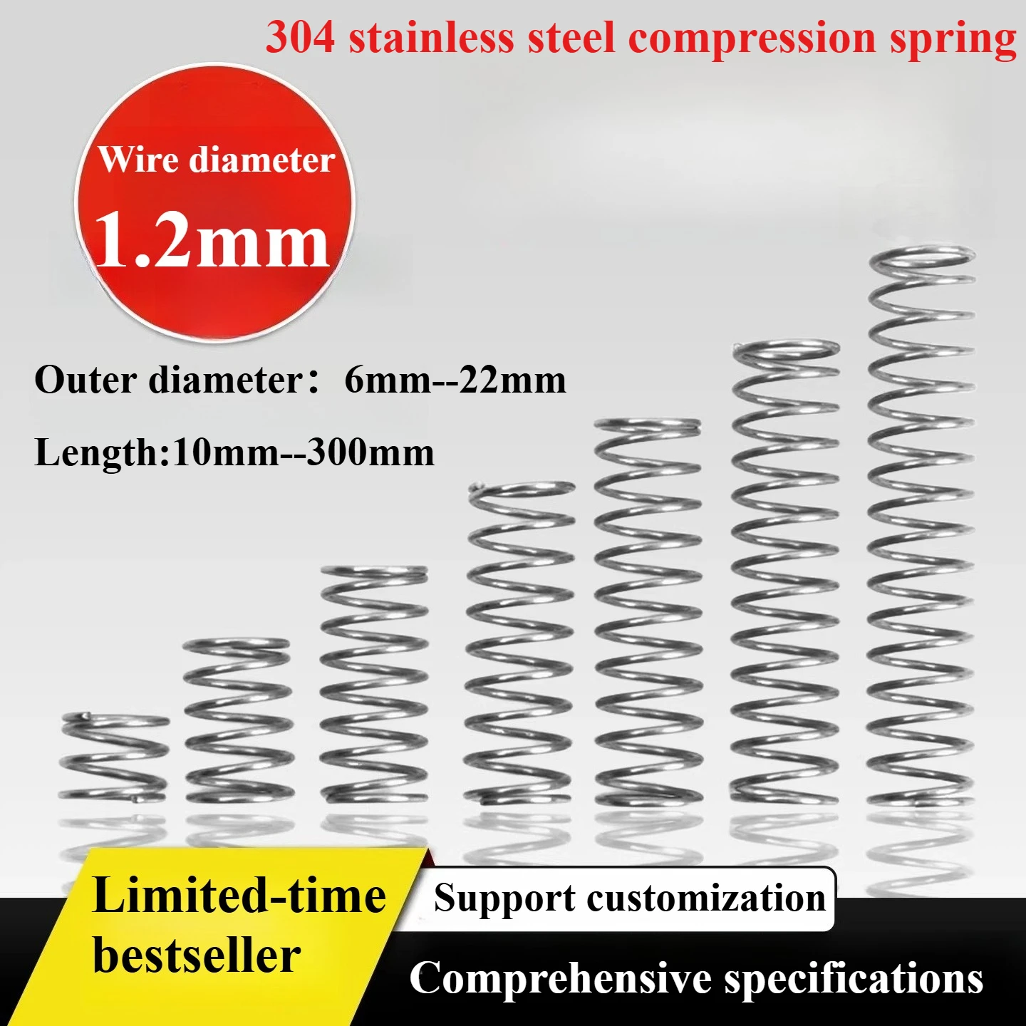 304 stainless steel compression spring wire diameter 1.2mm outer diameter 8-22mm length 10-300mm Reset spring Customizable