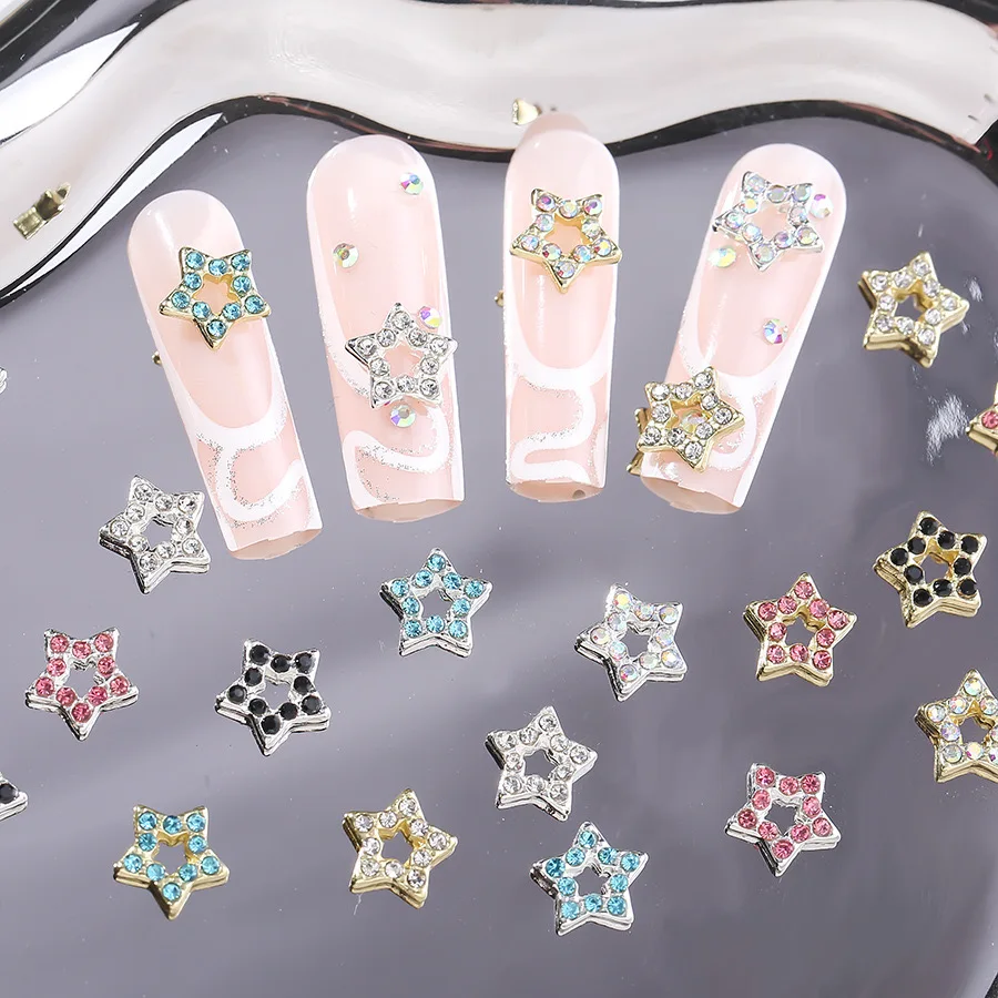 Metal Nail Charms Gold Silver Star Nails Art Design Decoration Jewelry DIY Alloy Glitter Diamond Manicure Salon Care Accessories