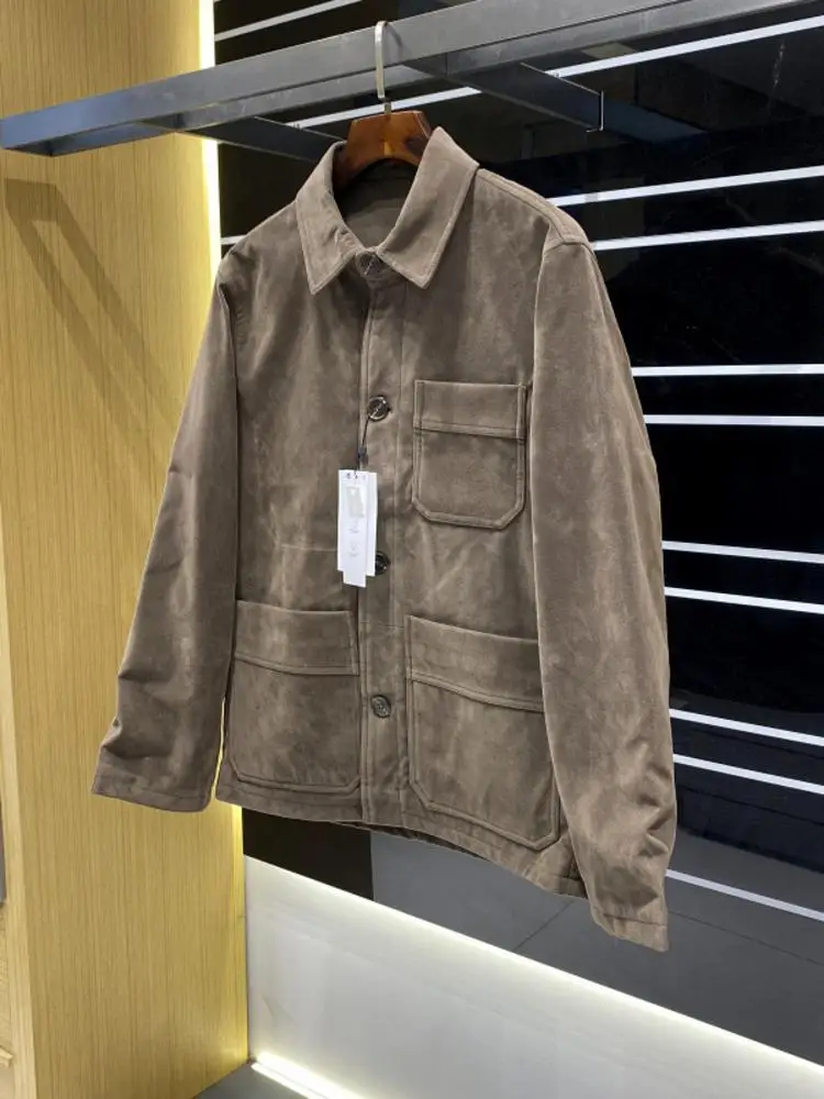 

Velvet Texture Casual Sle Men's Jaet Outerwear for Commuting Autumn Busin Versatile Collared Windproof Long Sve