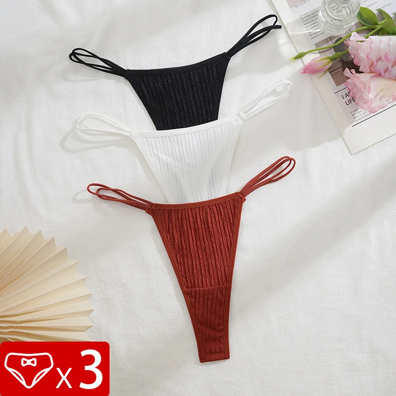 3pcs Low Rise Thin Strap Sexy Women G-string Solid Breathable Intimate Lingerie Female Underpants Hot Sale Ladies Thongs T-back