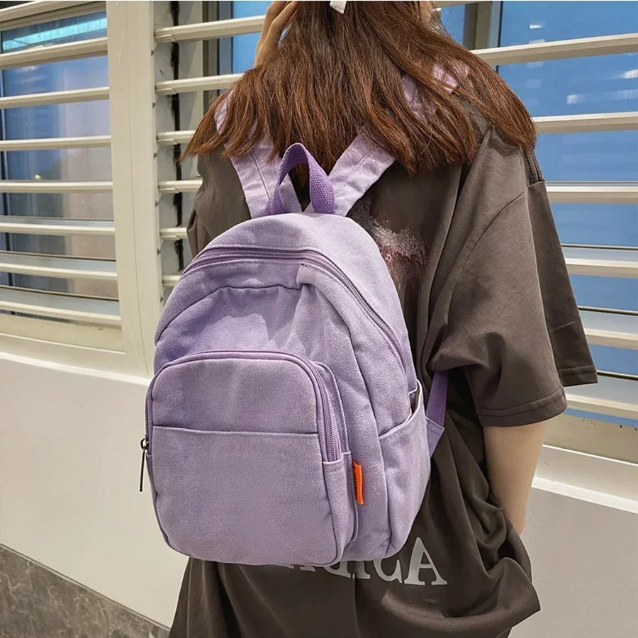 Unisex Retro Canvas Backpack Casual Female College Student Junior High School Student White Bagpack Small Travel Book Bags Lady