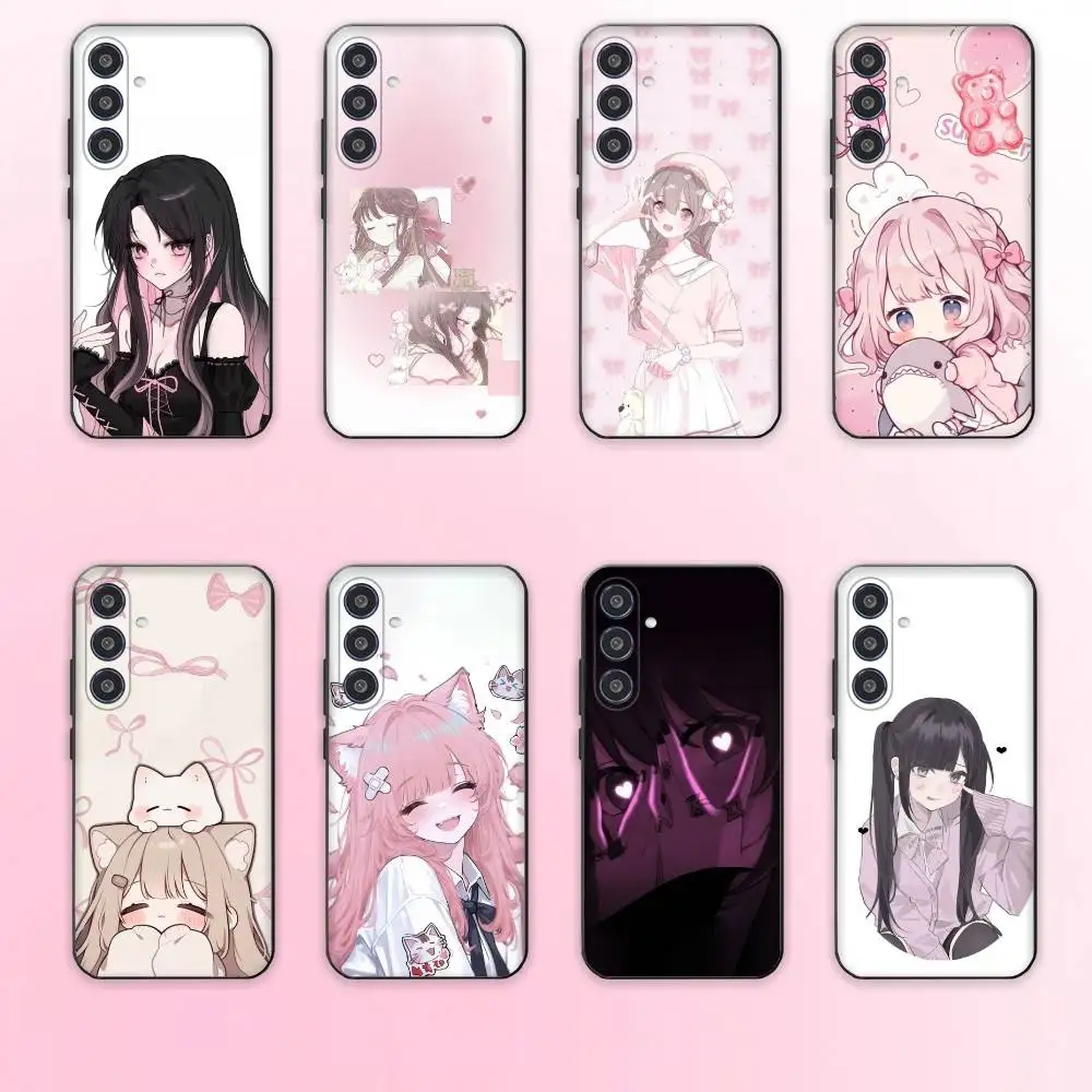 

Beauty Pink Gir Art phone Case For Samsung Galaxy A73,A72,A71,A70,A53,A52,A51,Others Soft Black Shell