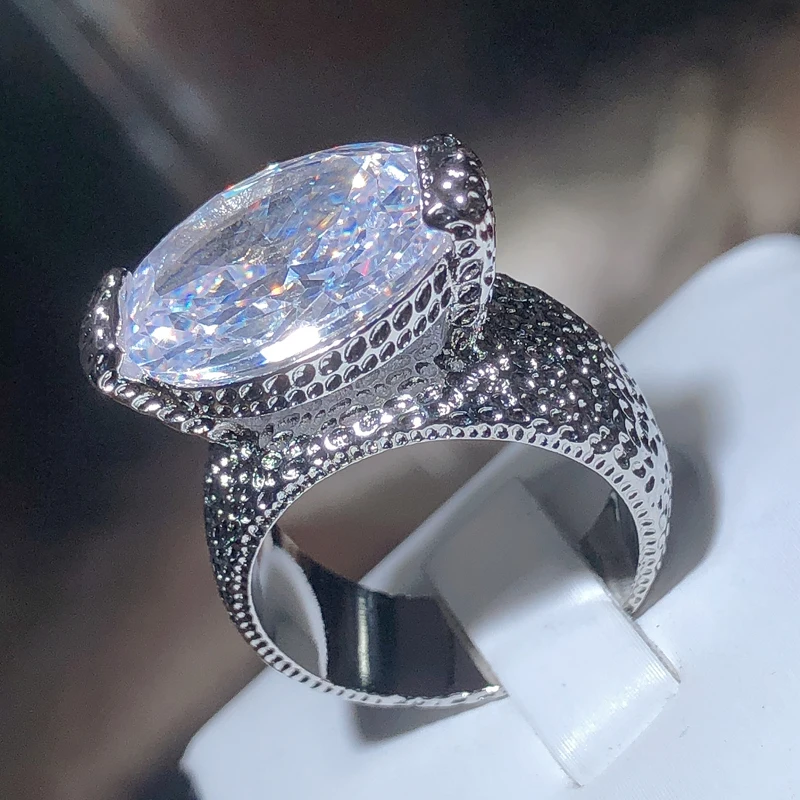 Classic Big Oval White Crystal Wedding Rings For Women Silver Color Large Oval Stone AAA CZ Zirconia Engagement Rings Jewelry