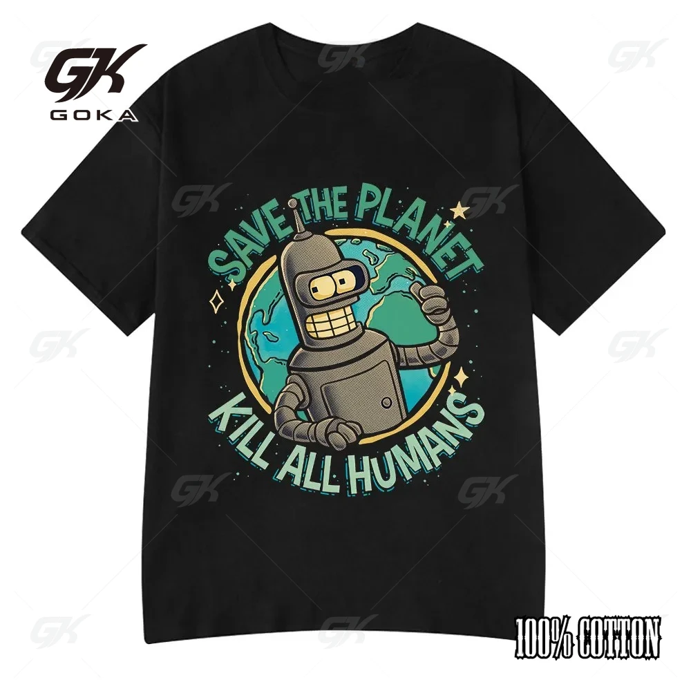 Funny Save The Planet Kill All Humans Robot Graphic Print T Shirt Women Fashion Summer Round Short Sleeve Tops T-shirt Clothes