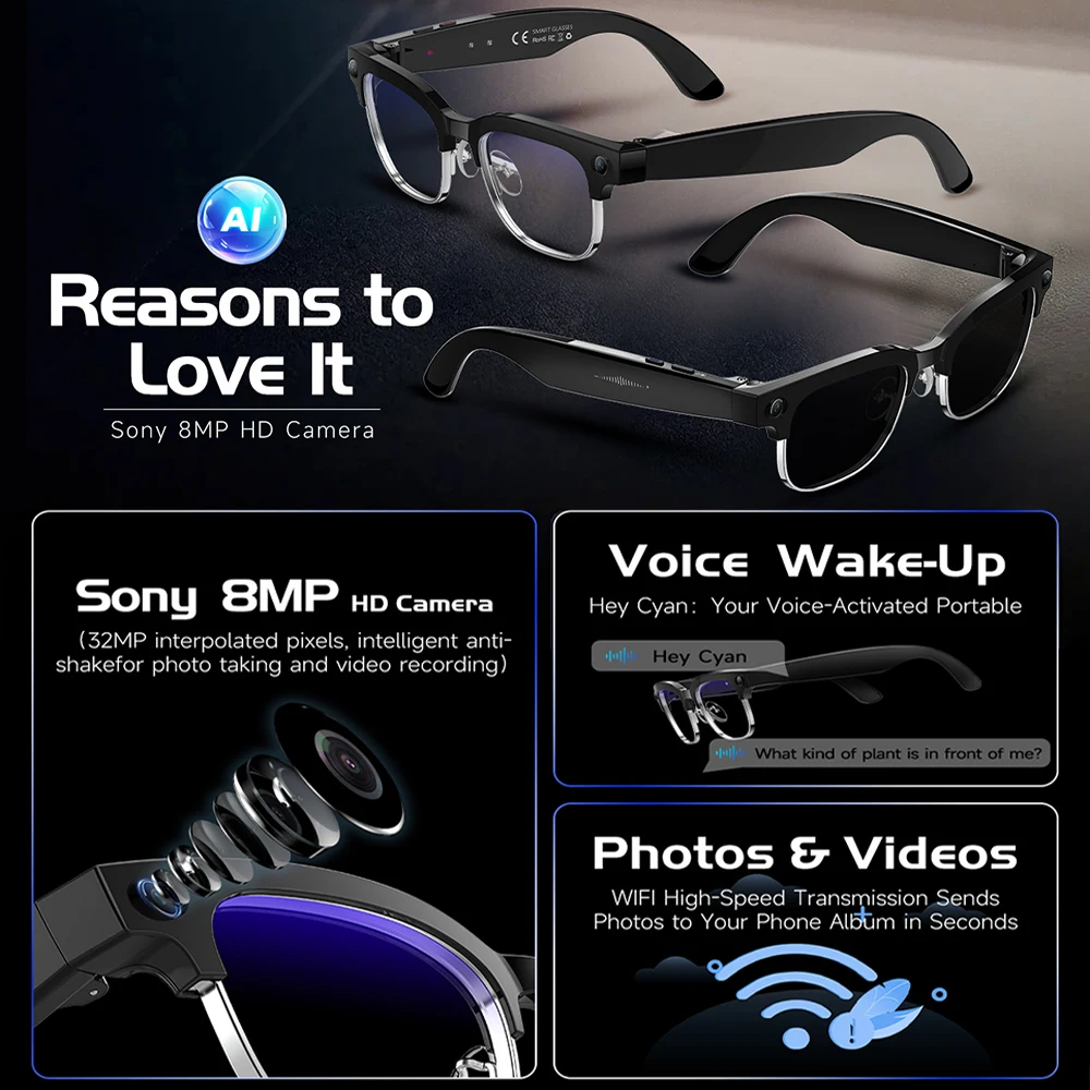 2026 New 4K HD 800W Camera Smart AI Glasses Video Photo Recognition AI Translation Chat GPT Hands-Free Calling Smart Sunglasses view 6