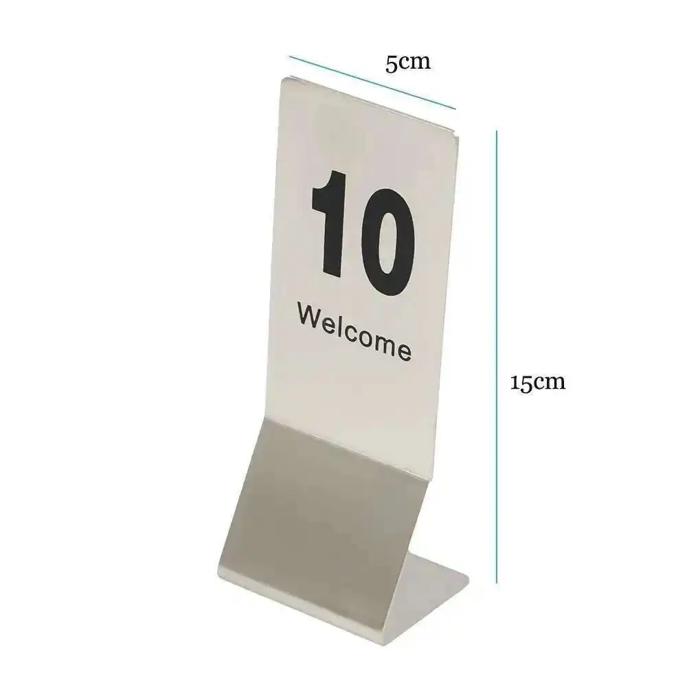 10pcs High Quality Double-sides Stainless Steel Restaurant Table Number Cards Digital Sign Seat Card Desk Sign Display Stand