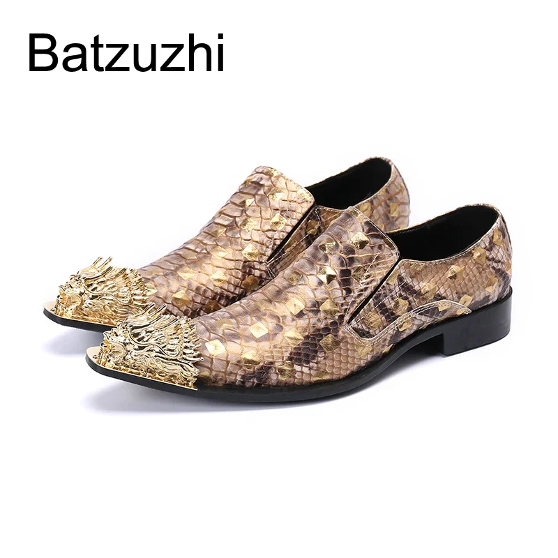 

Мужские туфли Batzuzhi Golden с острым металлическим носком, кожаные, для официальных мероприятий, модные, для бизнеса, вечеринок и свадеб