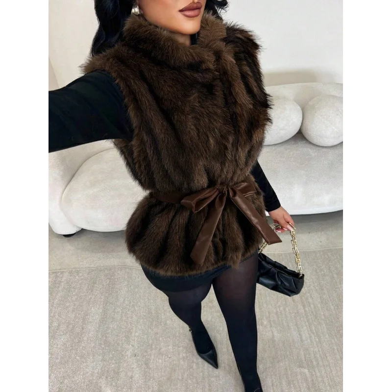 

Short Lapel Jacket L 91507 Women's High Waist Fur Trimmed Spring Fashion High Quality Leather Jacket without Brand Registration