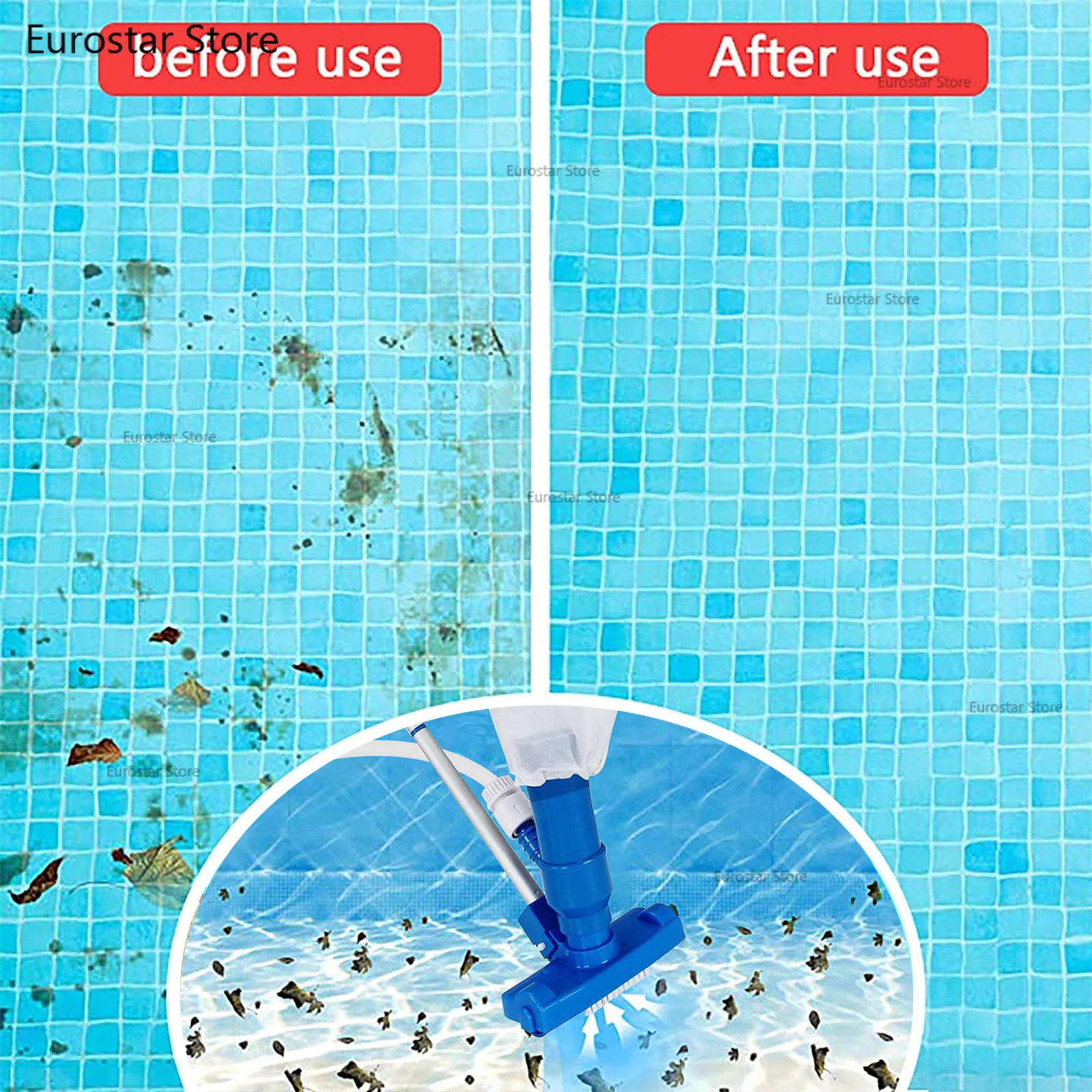 Professional Pool Vacuum Cleaning Tool Swimming Pool Cleaner Set Cleaner Brush for Hot Spring Outdoor with EU connector