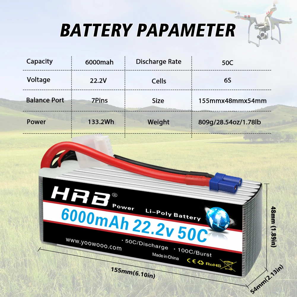 HRB High-Discharge Rate Lipo B - đánh giá và giá 6S Lipo Battery 22.2V 5000Mah