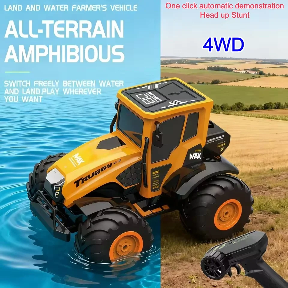 

2.4G DEMO 4WD Remote Control Tractor Toy Amphibous Car 1:18 All Terrain Off Road Water Land Car Agricultural RC Truck To Vehicle