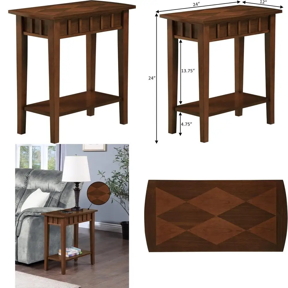 

Espresso Finish Wooden End Table with Lower Shelf