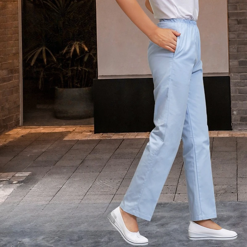 กางเกงสครับผู้หญิงเอวยางยืด - กางเกงพยาบาลแบบมีกระเป๋า ไซส์ใหญ่ กางเกงทำงานสำหรับแพทย์