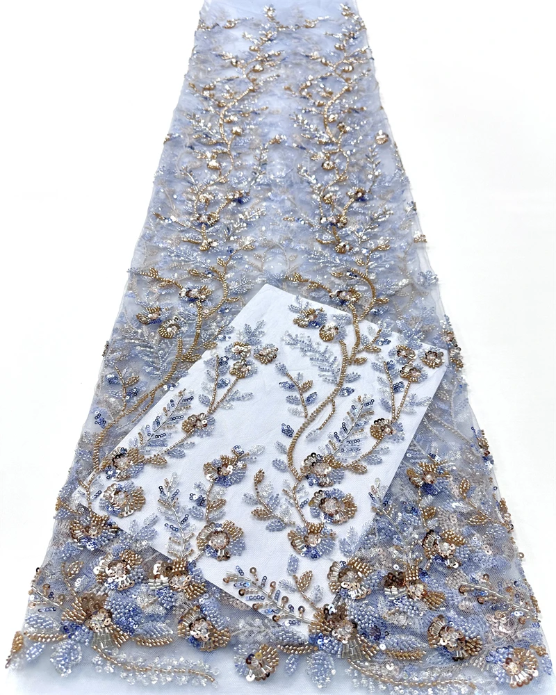 Luxe handkralen kant stof bruids stof hoogwaardige bruiloft stoffen Franse Nigeriaanse pailletten kralen geborduurd op tule