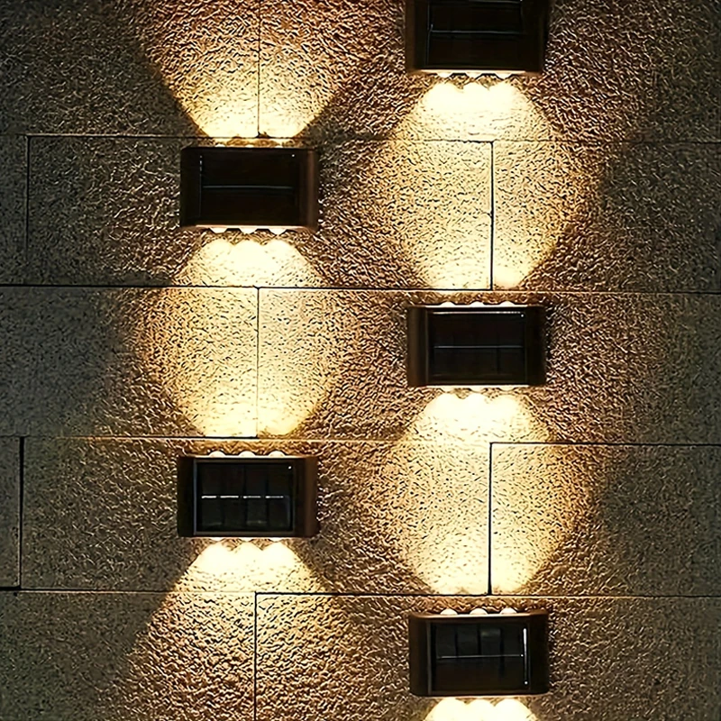 Solar Wall Lights Up and Down Outside Solar Fence Lights LED Outdoor Decorative Waterproof Lamps Lighting for Deck Garage Patio