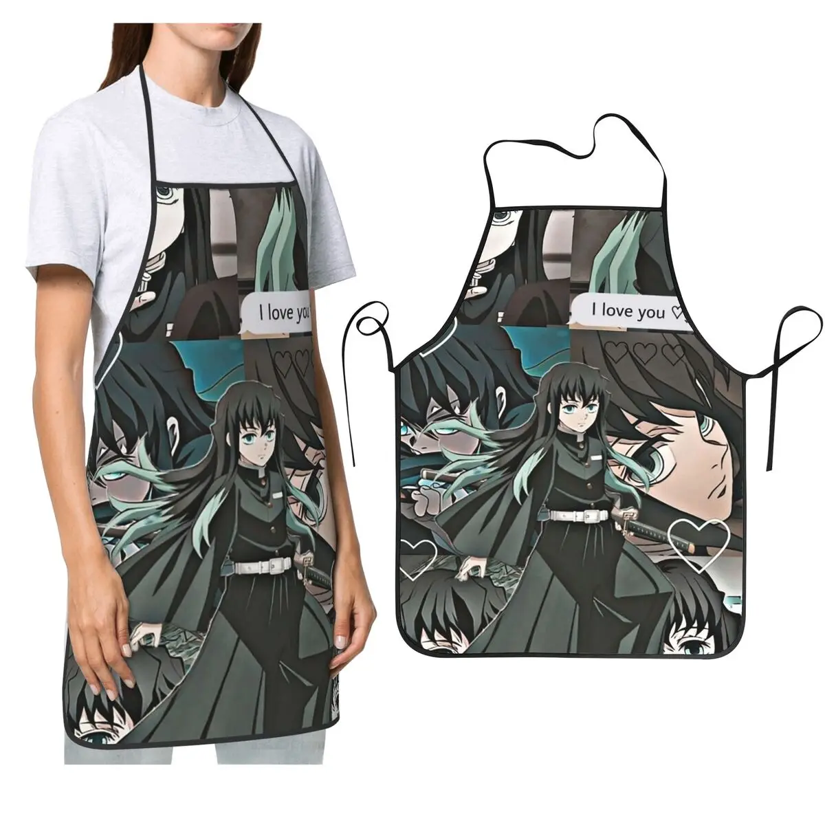 

Muichiro Tokito Apron Chef Cooking Cuisine Tablier Waterproof Bib Kitchen Cleaning Pinafore for Women Men Painting