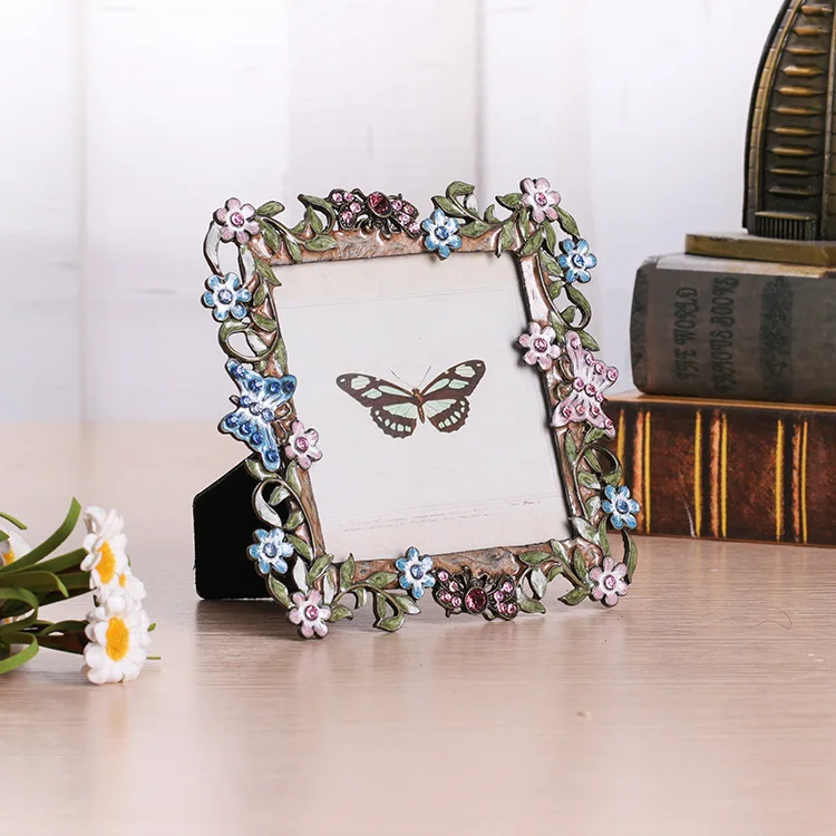 European Style Flower and Bird Photo Frame, Creative Enamel Colored Metal, Handicraft Decorations, Wedding Gifts, MF646