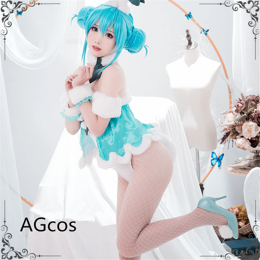 

AGCOS Customsized VOCALOID Miku White Bunny Girl Cosplay Costume Miku Woman Jumpsuits Sexy Cosplay