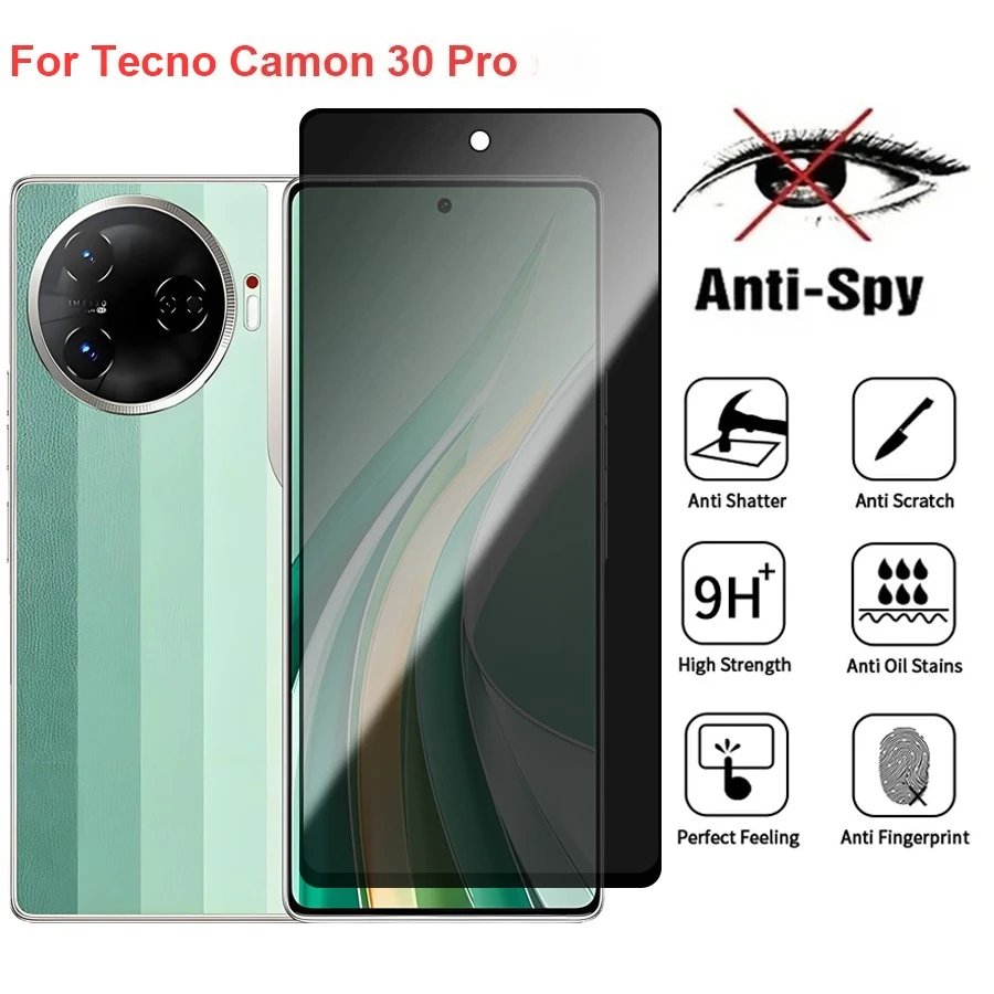 Para tecno camon 30 pro cl8 anti espião privacidade protetor de tela vidro temperado compatível para tecno camon30 pro filme telefone