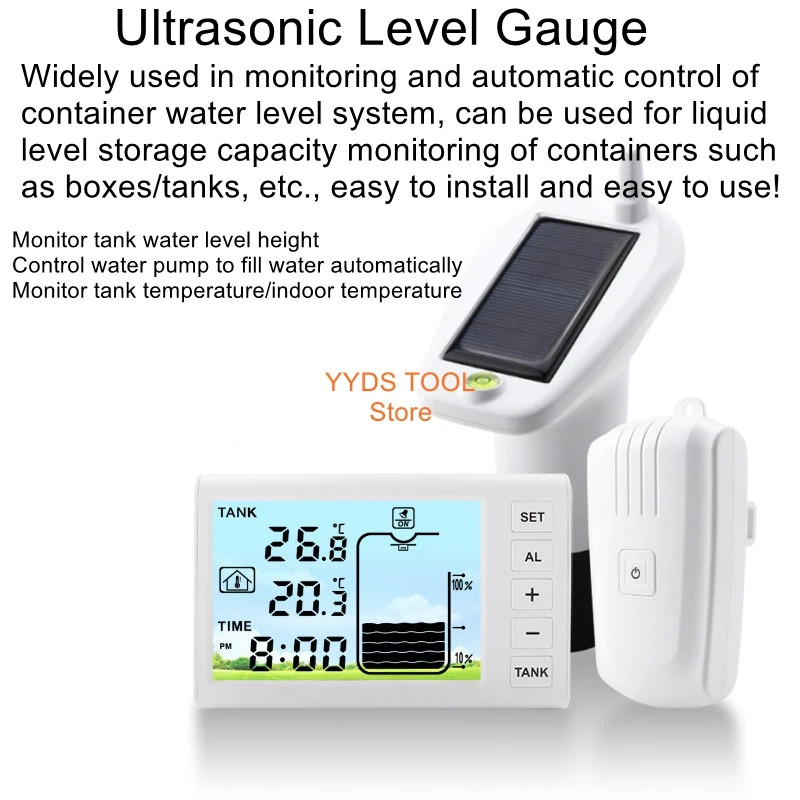 Ultrasonic level meter digital tank water level meter low water pump automatic filling monitor solar charging
