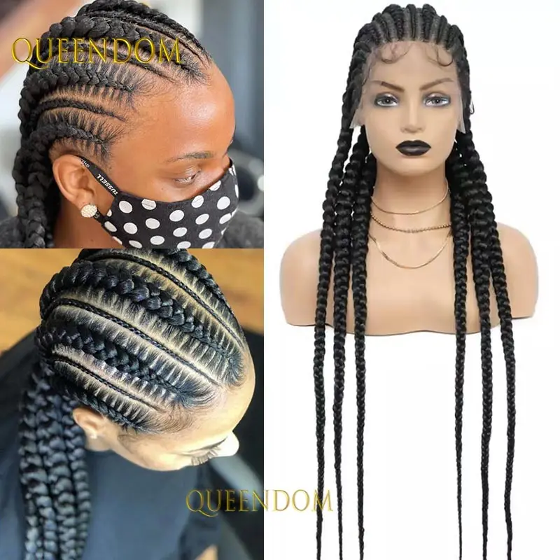 36'' synthetische Jumbo Box Full Lace Perücke Cornrow Twist Lace Front Perücke Göttin Zopf Perücke Afro schwarze Frauen knotenlose Box geflochtene Perücken