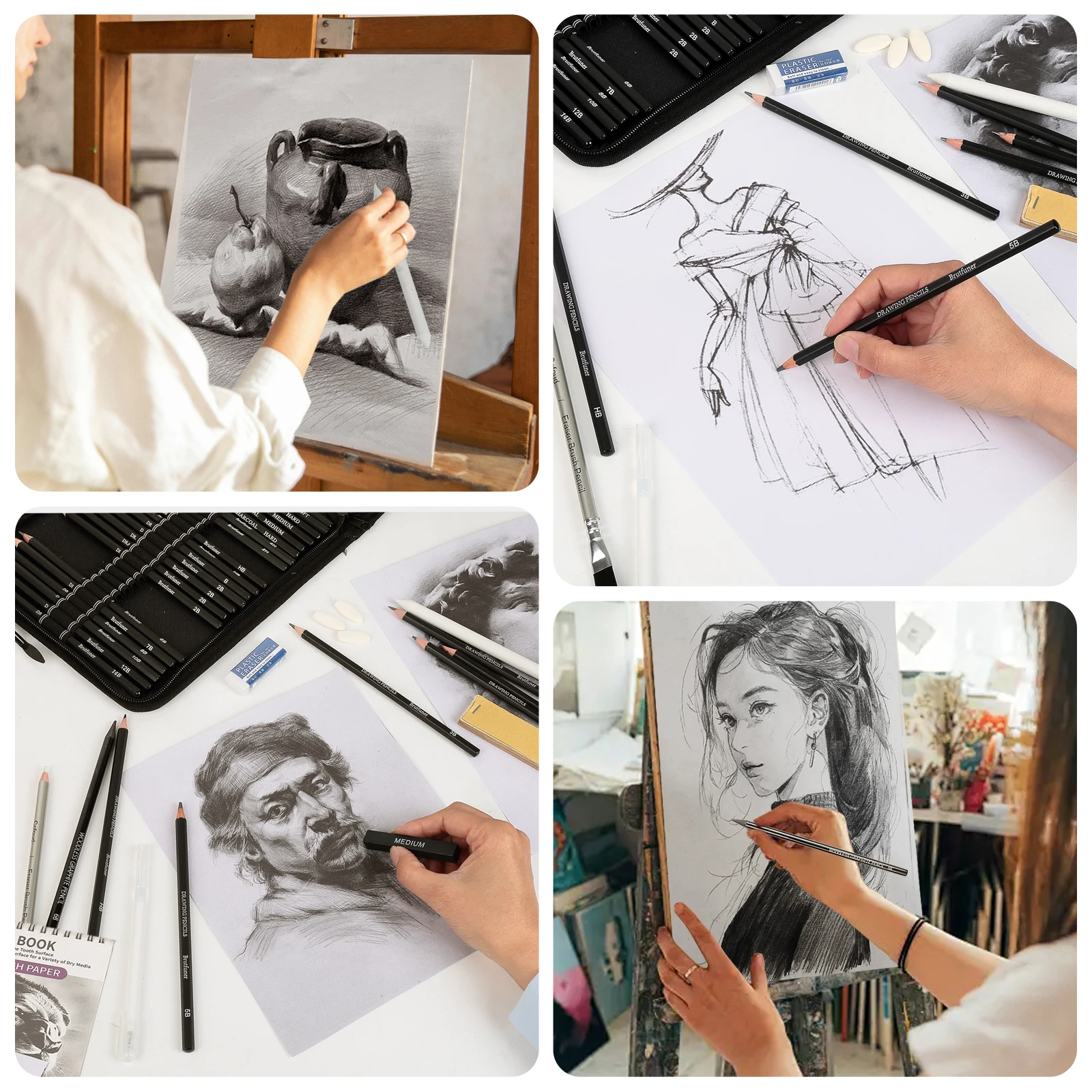 مجموعة رسم مكونة من 1460 قطعة - لوازم فنية، للفنانين البالغين مع كراسة رسم ثلاثية الألوان، جرافيت، باستيل، أقلام فحمية #6