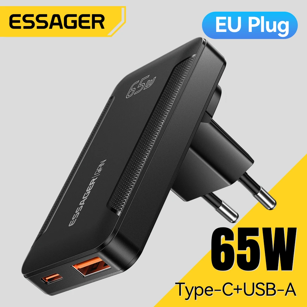 เครื่องชาร์จ Essager Ultra Thin 65W GaN Pro สำหรับเดินทาง รองรับ Quick Charge 4.0 และ PD3.0 แบบพกพา ช่องเสียบ Type C สำหรับ iPhone Samsung Macbook และแล็ปท็อป