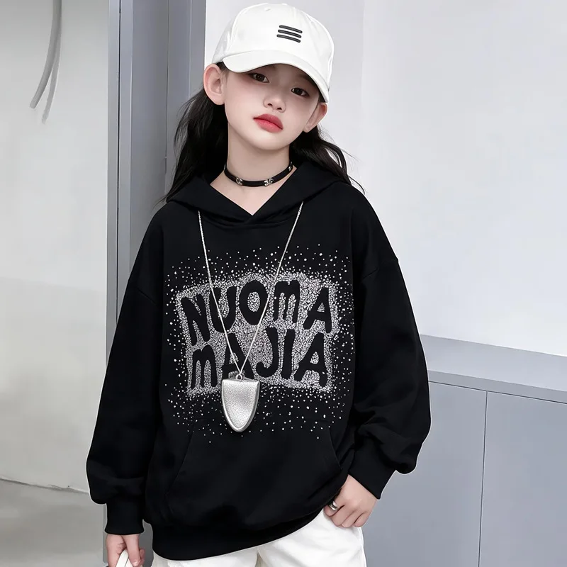 2026 new autumn winter Girls clothes Hooded Sweatshirt Baby LETTERS Dresses teenager Kid Princess rhinestone 4 8 10 11 12  year