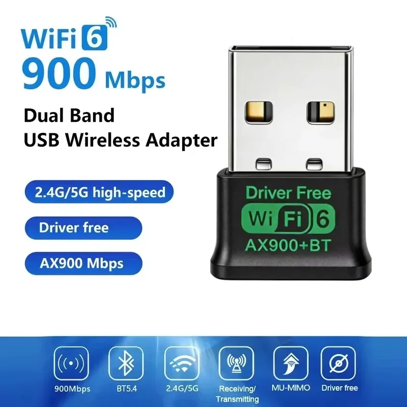 

AX900 USB WiFi 6 Bluetooth 5.4 Adapter 2in1 Dongle Dual Band 2.4G & 5GHz USB Network Wireless Wlan Receiver