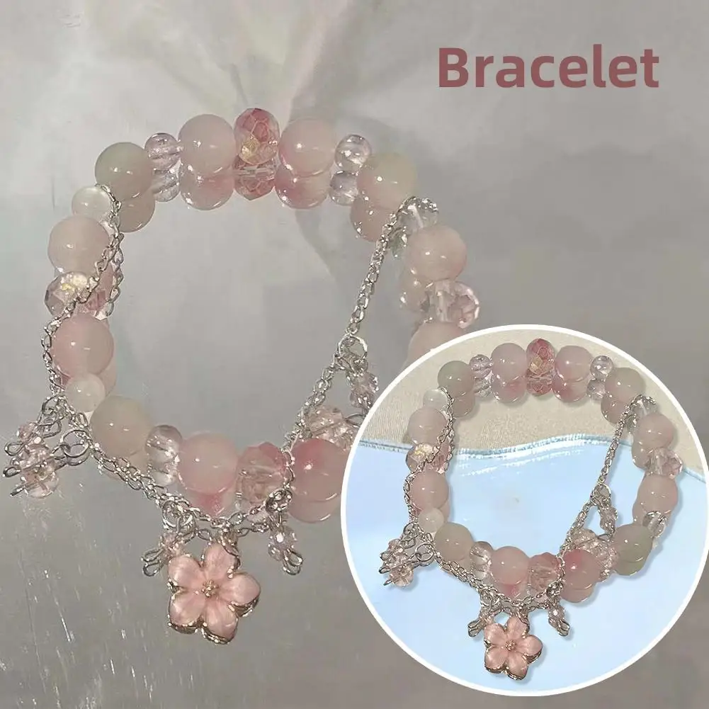 2024 New Pink Blue Pearl Butterfly Women's Bracelet Appearance, Crystal Student Exquisite Sweet, High Friend Handicraft F7H2